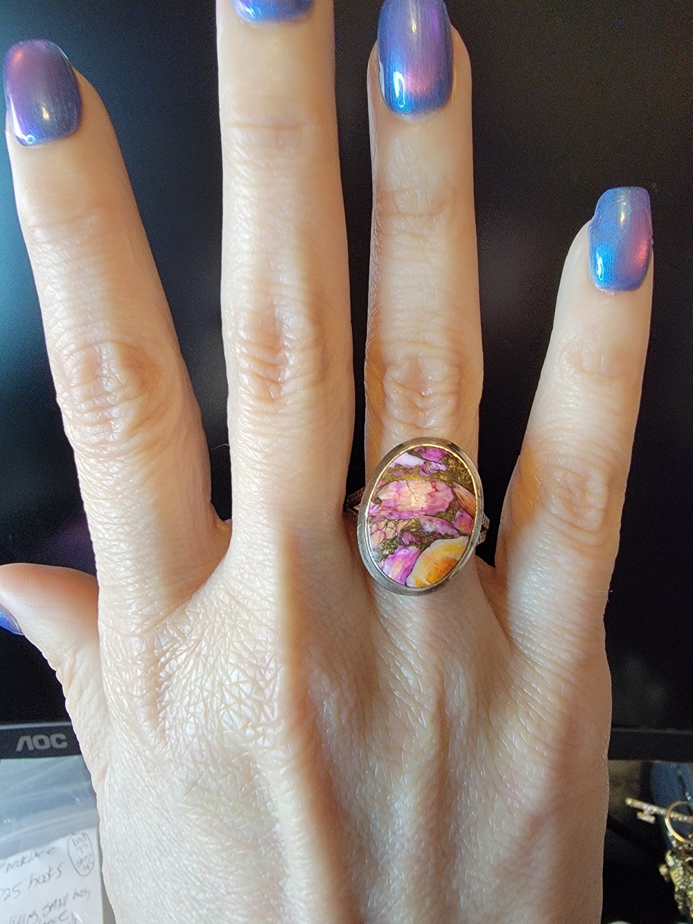 Sterling Silver Pink Purple Orange Inlay Oval Ring